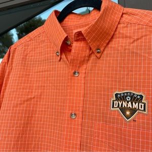 Antigua Orange/White Check Houston Dynamo Dress Shirt M